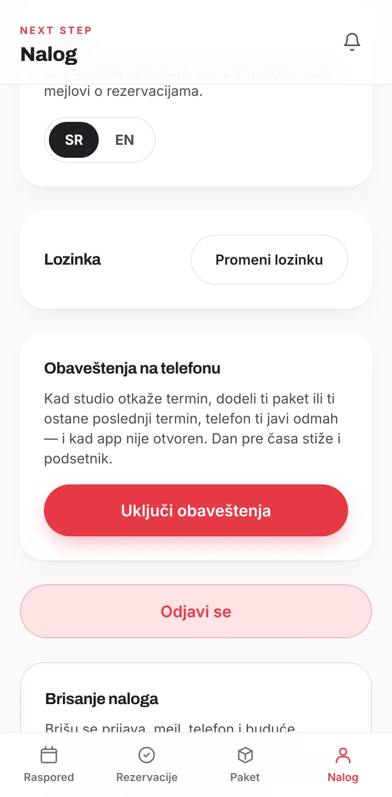 Kartica Obaveštenja na telefonu sa dugmetom Uključi obaveštenja